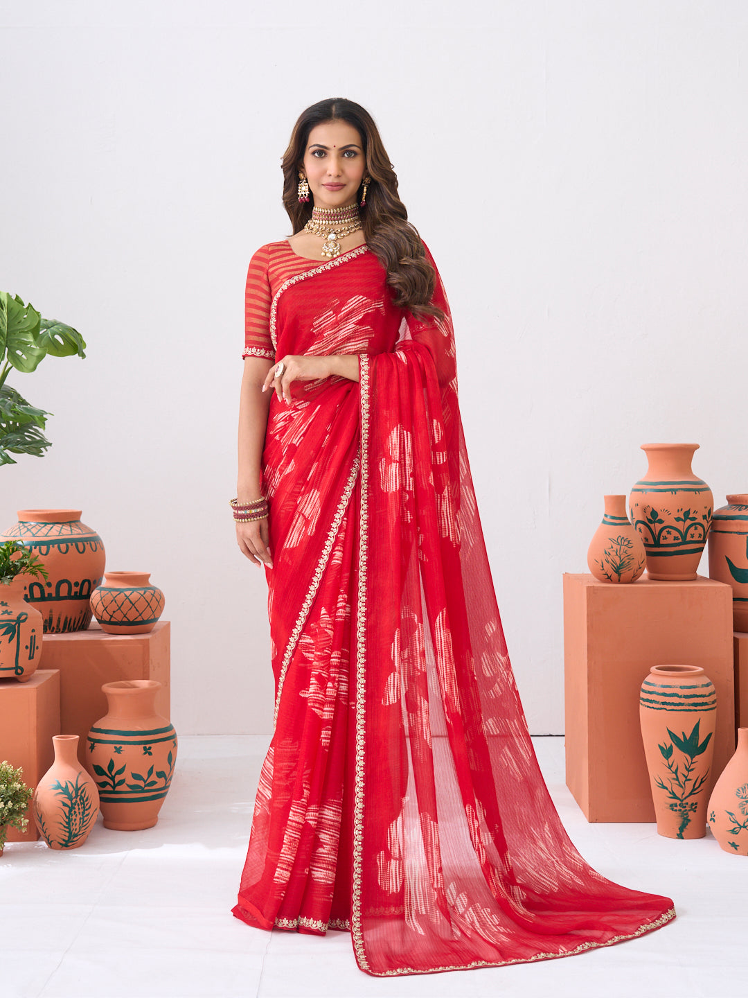 Laxmipati Ishita Maroon Abstract Chiffon Printed Saree