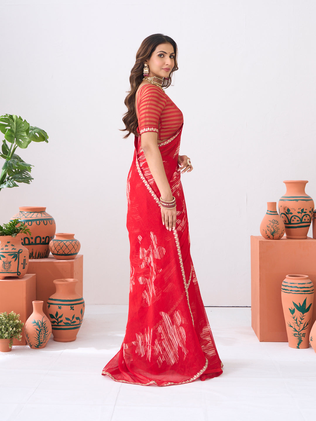 Laxmipati Ishita Maroon Abstract Chiffon Printed Saree