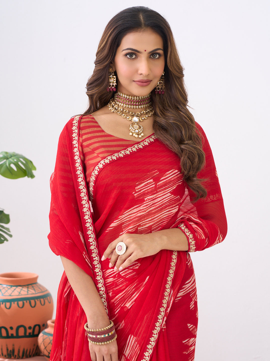 Laxmipati Ishita Maroon Abstract Chiffon Printed Saree