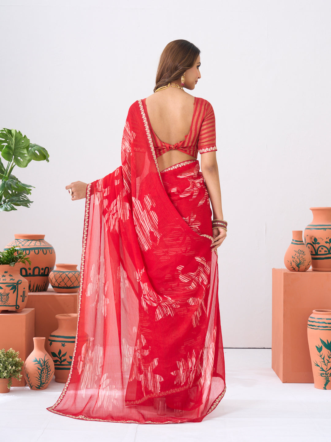 Laxmipati Ishita Maroon Abstract Chiffon Printed Saree