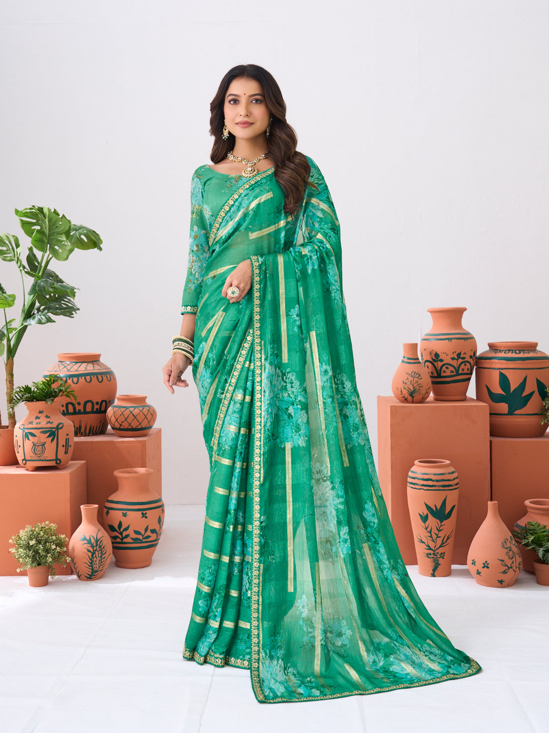 Laxmipati Ishita Green Floral Silk Printed Saree