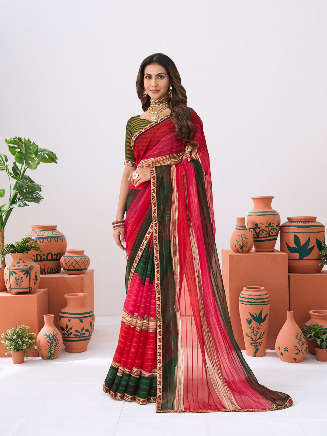 Laxmipati Ishita Multicolor Striped Printed Georgette Saree