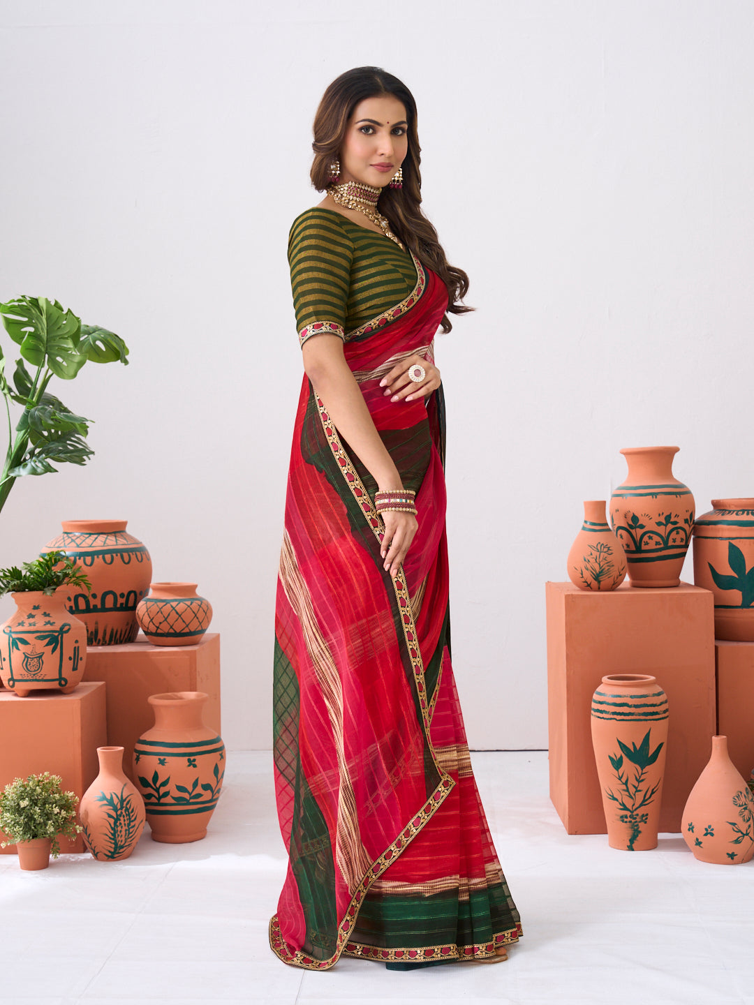 Laxmipati Ishita Multicolor Striped Printed Georgette Saree