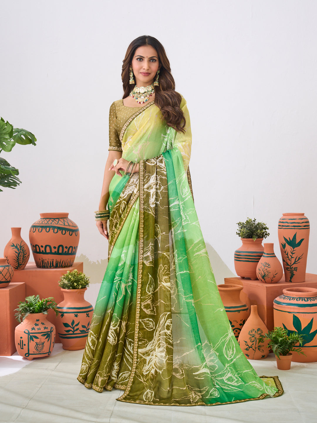Laxmipati Ishita Green Floral Printed Silk Saree