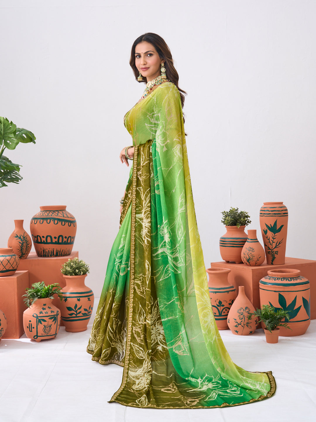 Laxmipati Ishita Green Floral Printed Silk Saree