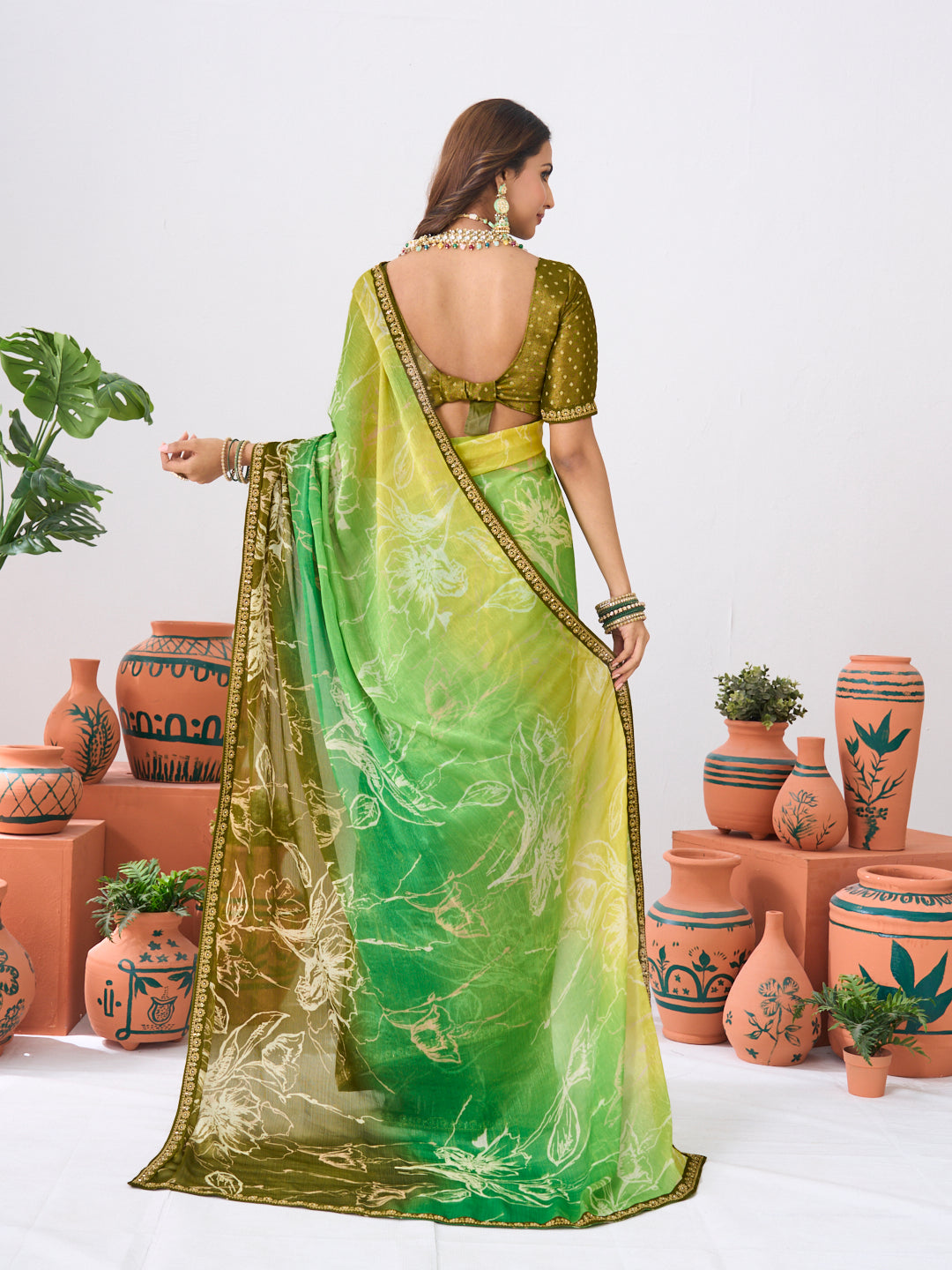 Laxmipati Ishita Green Floral Printed Silk Saree