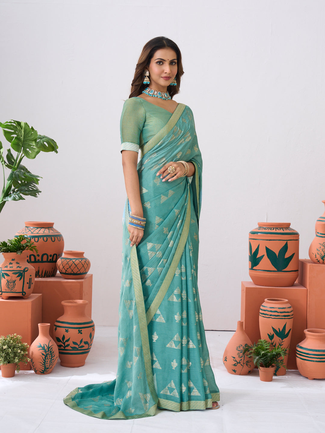 Laxmipati Ishita Blue Geometric Printed Silk Saree