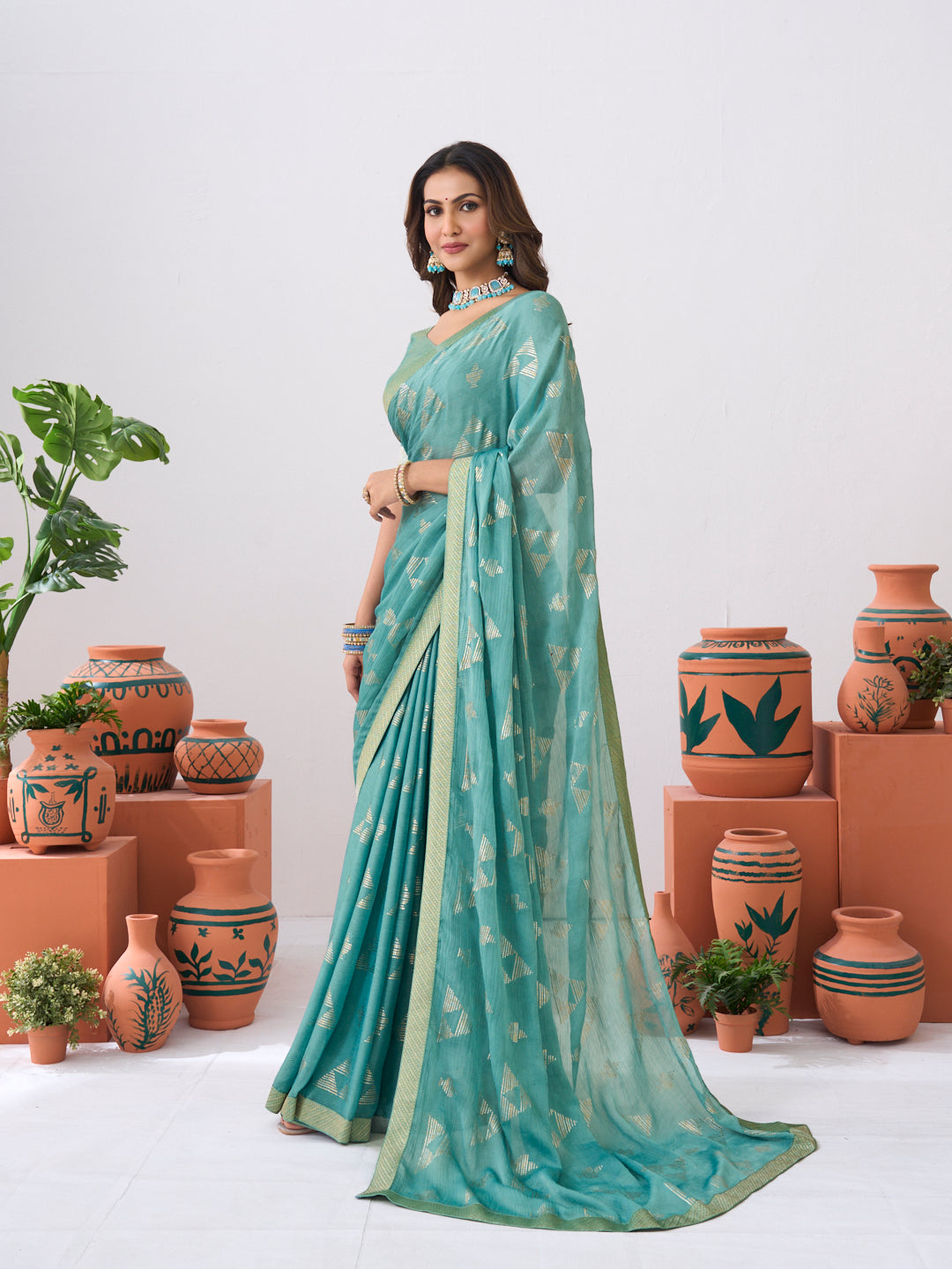 Laxmipati Ishita Blue Geometric Printed Silk Saree