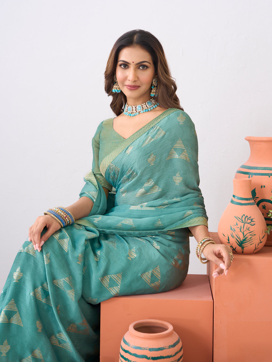 Laxmipati Ishita Blue Geometric Printed Silk Saree