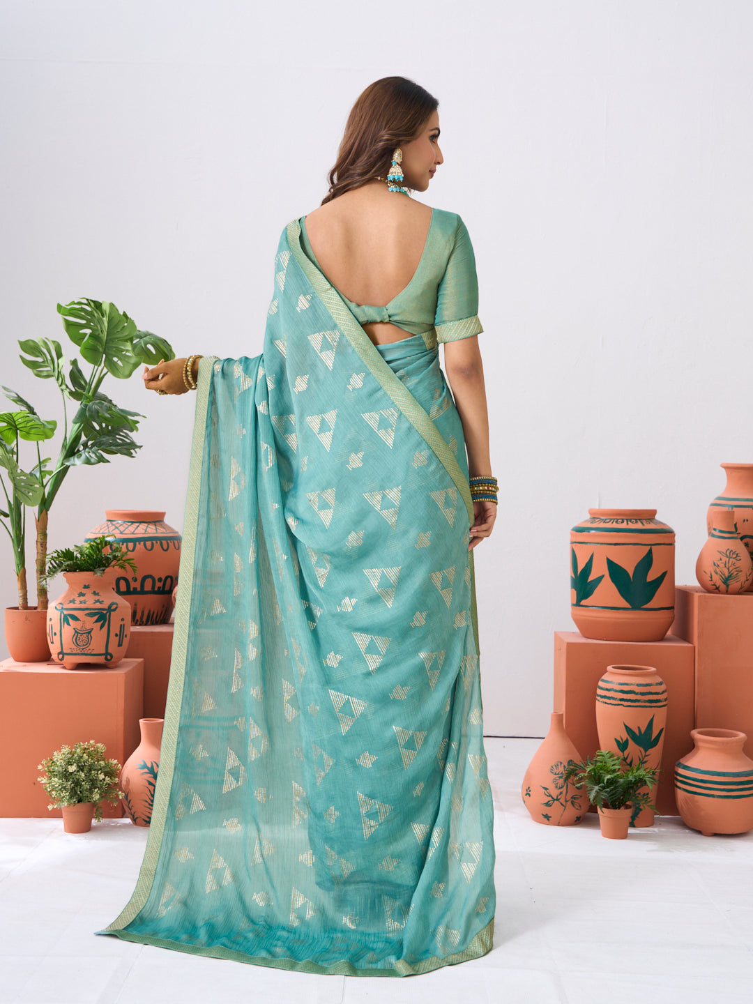 Laxmipati Ishita Blue Geometric Printed Silk Saree