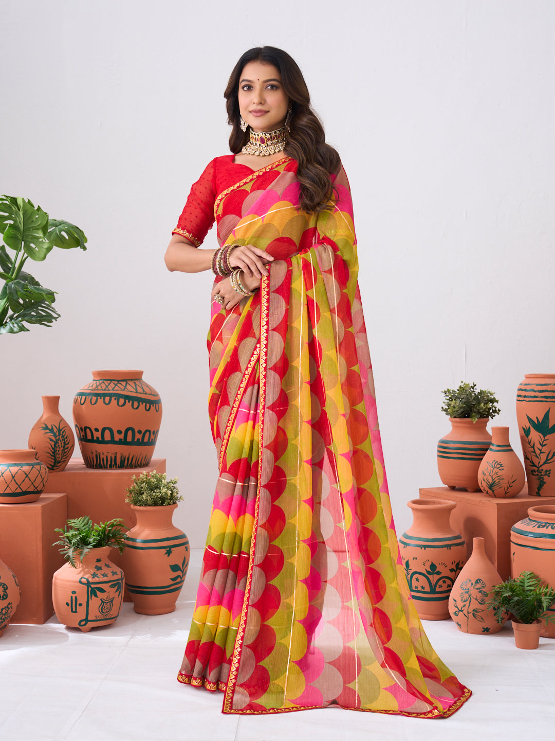Laxmipati Ishita Multicolor Geometric Printed Chiffon Saree
