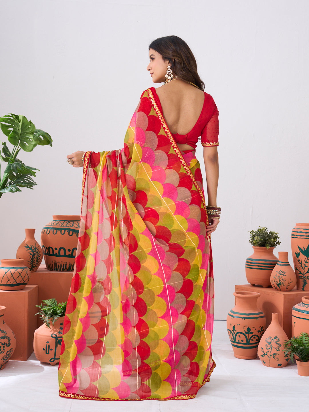 Laxmipati Ishita Multicolor Geometric Printed Chiffon Saree