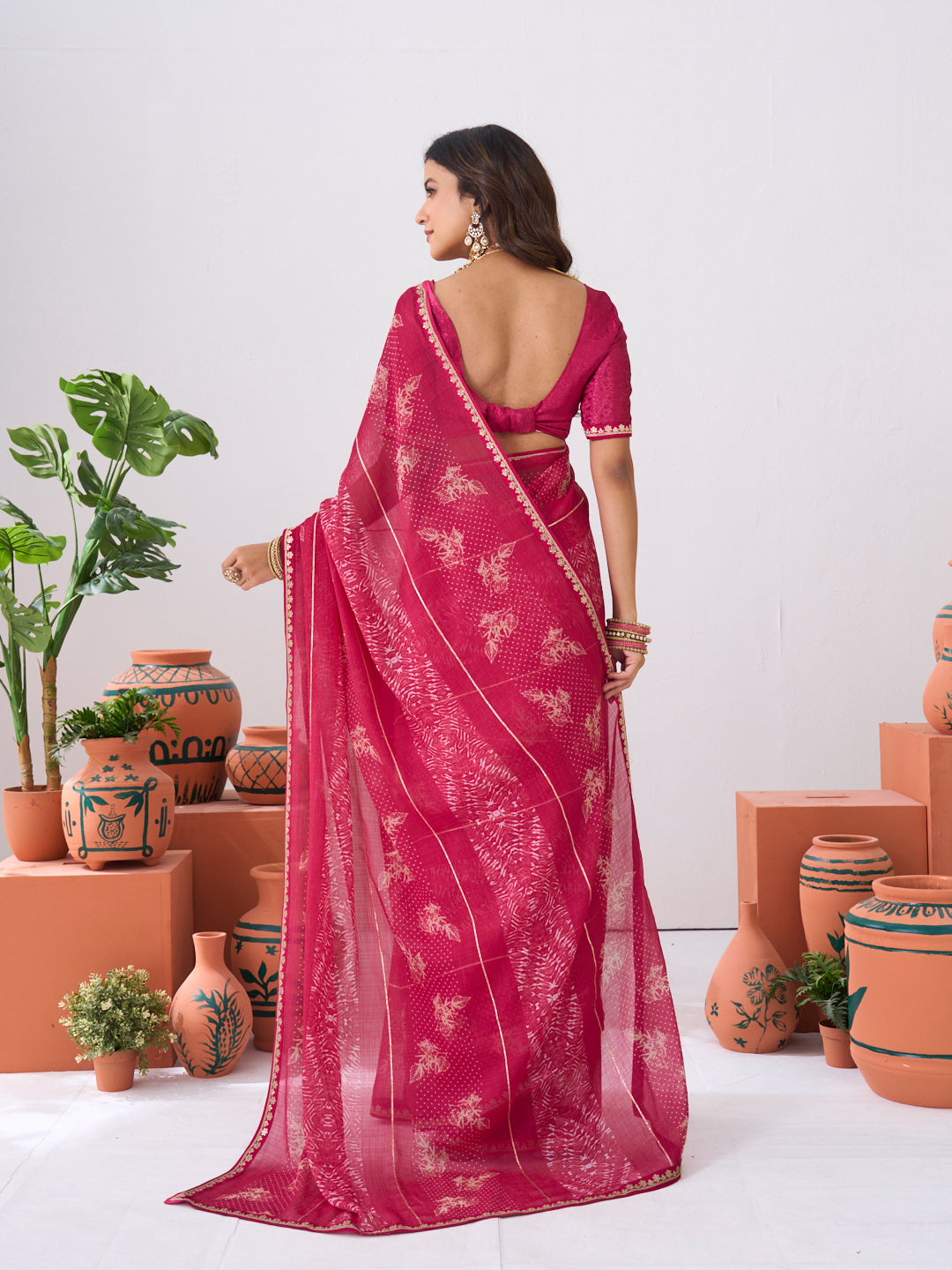 Laxmipati Ishita Pink Floral Pinted Chiffon Saree