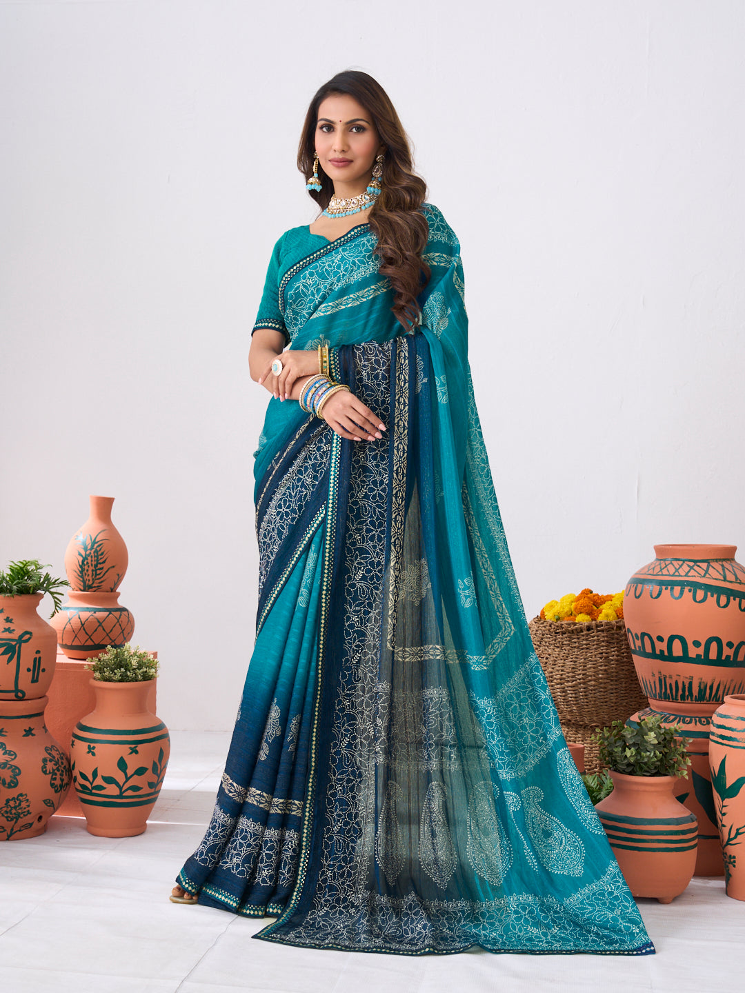 Laxmipati Ishita Blue Floral Printed Georgette Saree