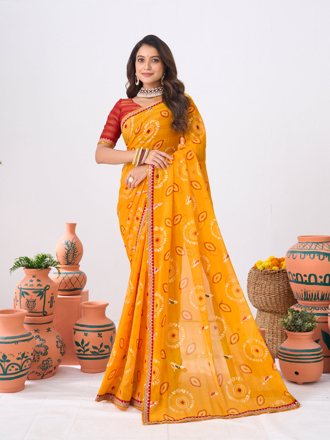 Laxmipati Ishita Mustard Bandhani Printed Georgette Saree