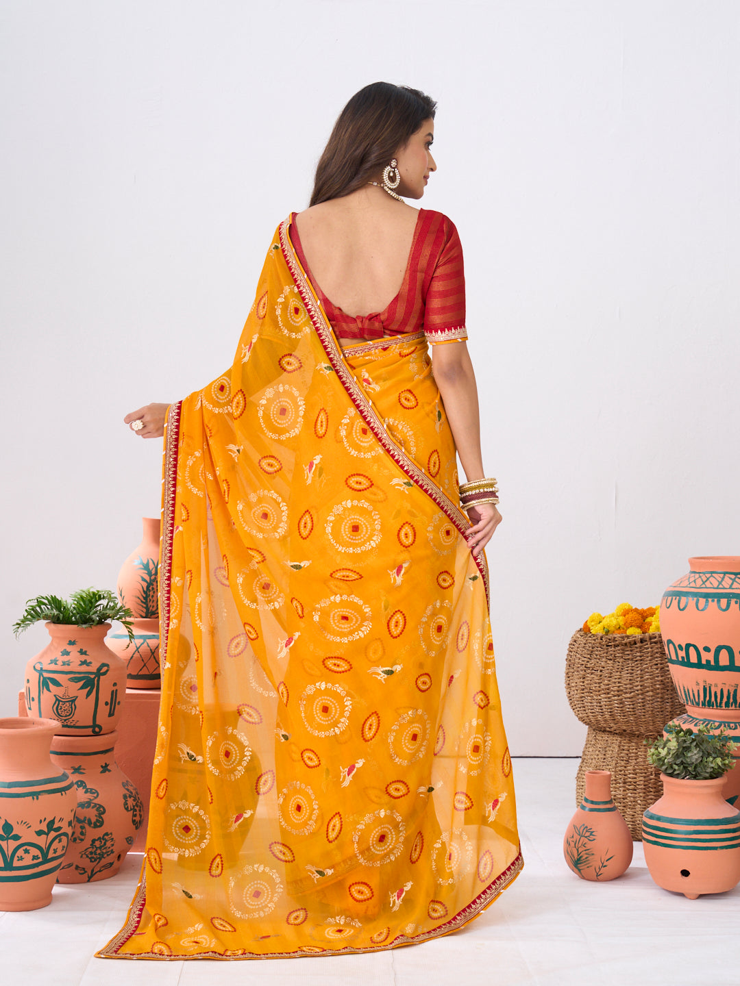 Laxmipati Ishita Mustard Bandhani Printed Georgette Saree
