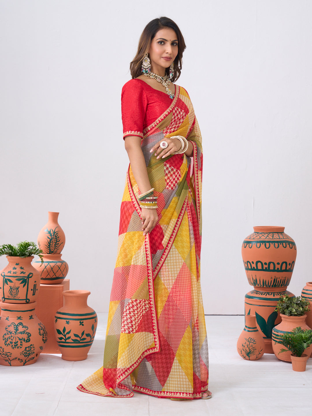 Laxmipati Ishita Multicolor Geometric Printed Chiffon Saree