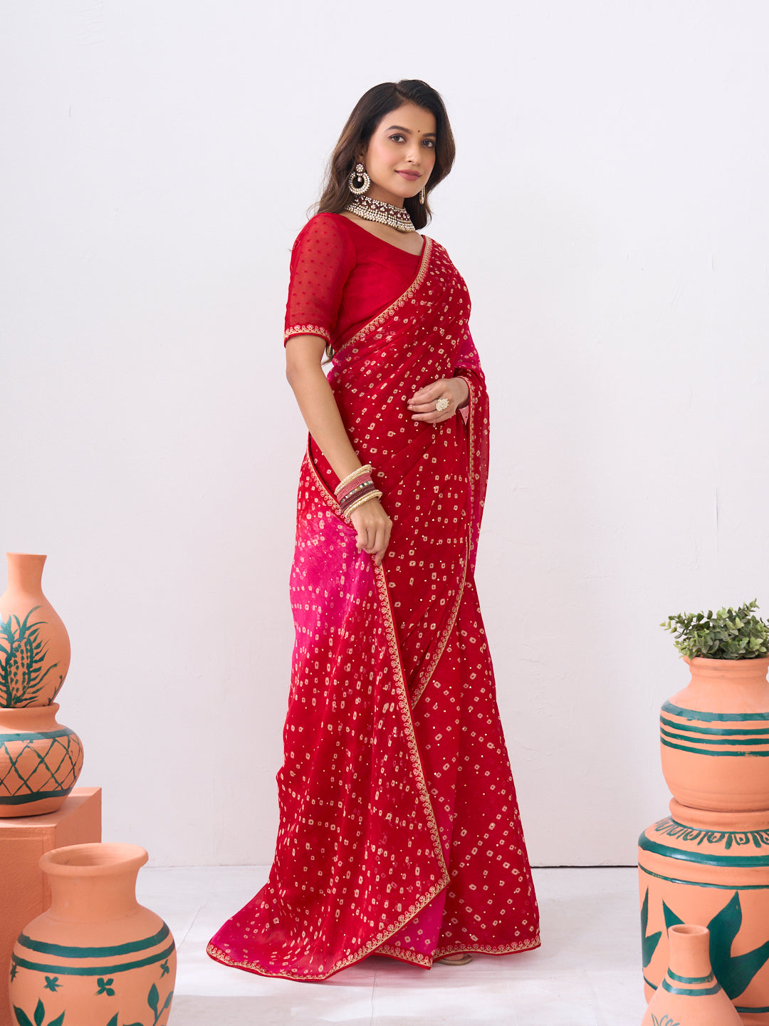 Laxmipati Ishita Red Bandhani Printed Silk Saree