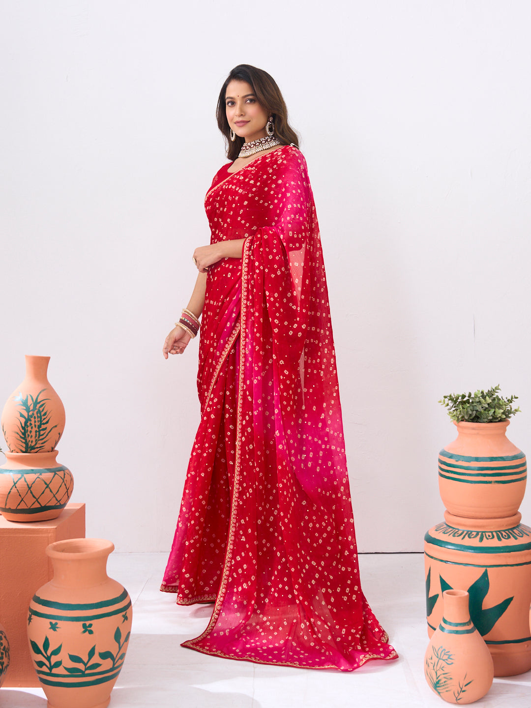Laxmipati Ishita Red Bandhani Printed Silk Saree