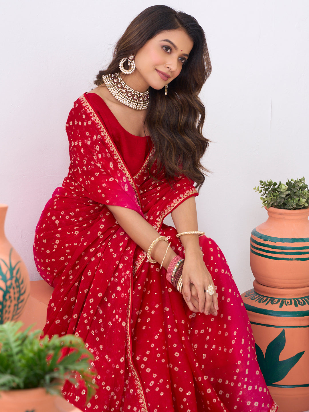 Laxmipati Ishita Red Bandhani Printed Silk Saree