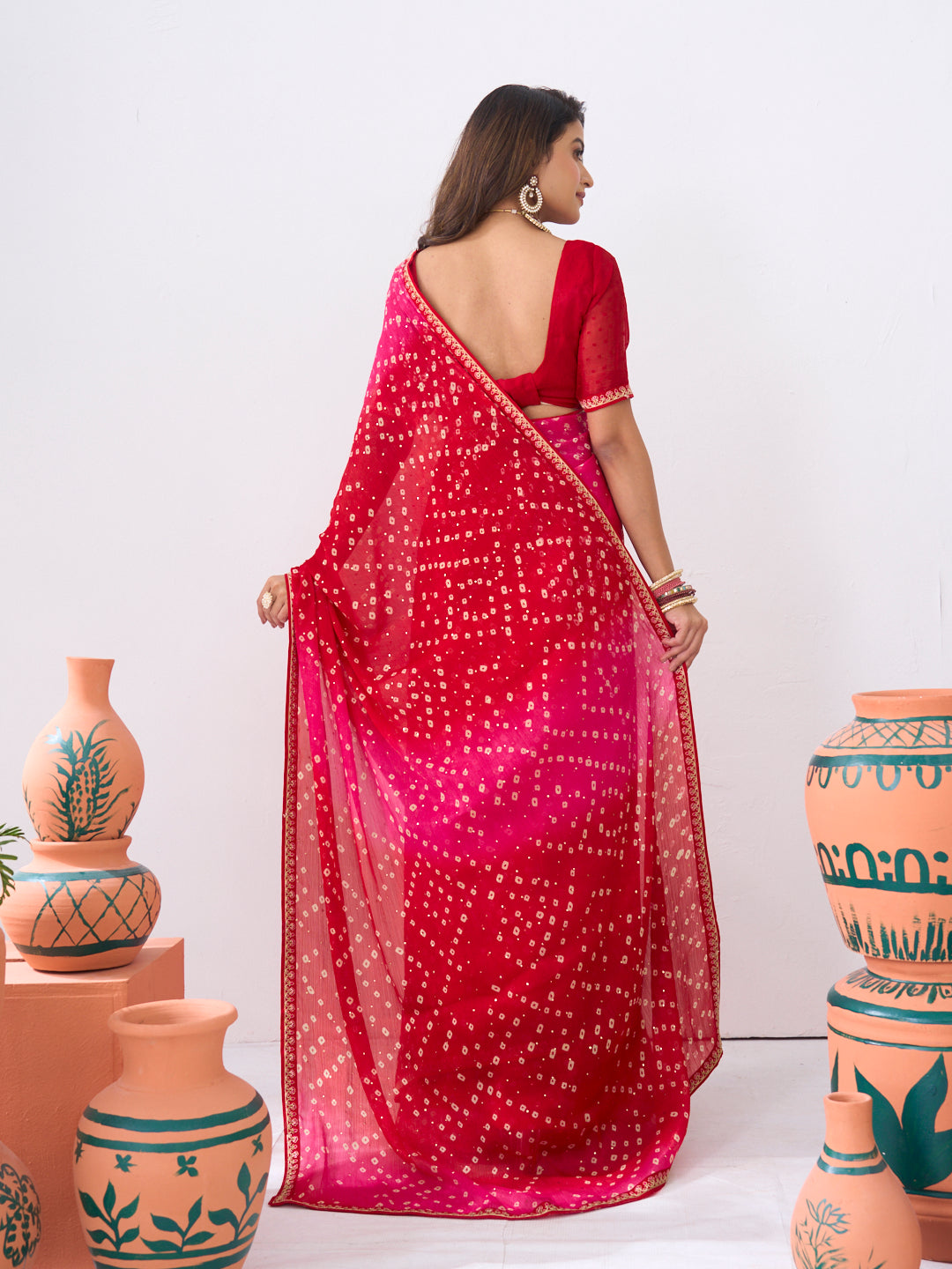 Laxmipati Ishita Red Bandhani Printed Silk Saree