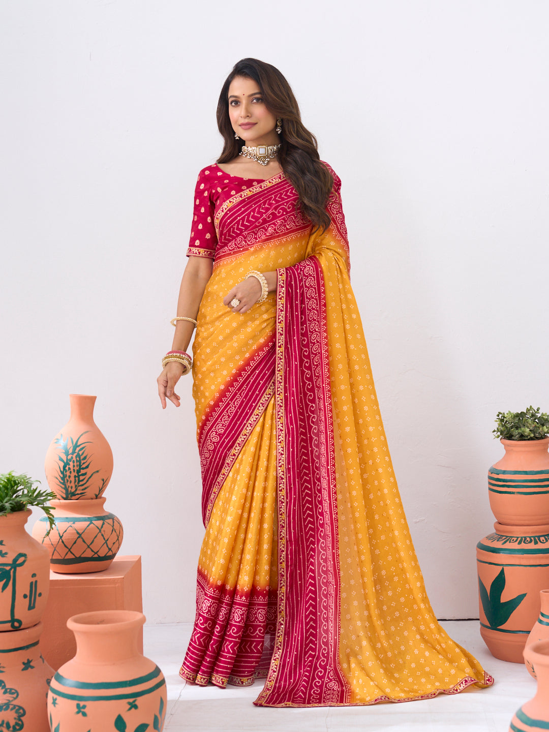 Laxmipati Ishita Mustard Floral Printed Silk Saree