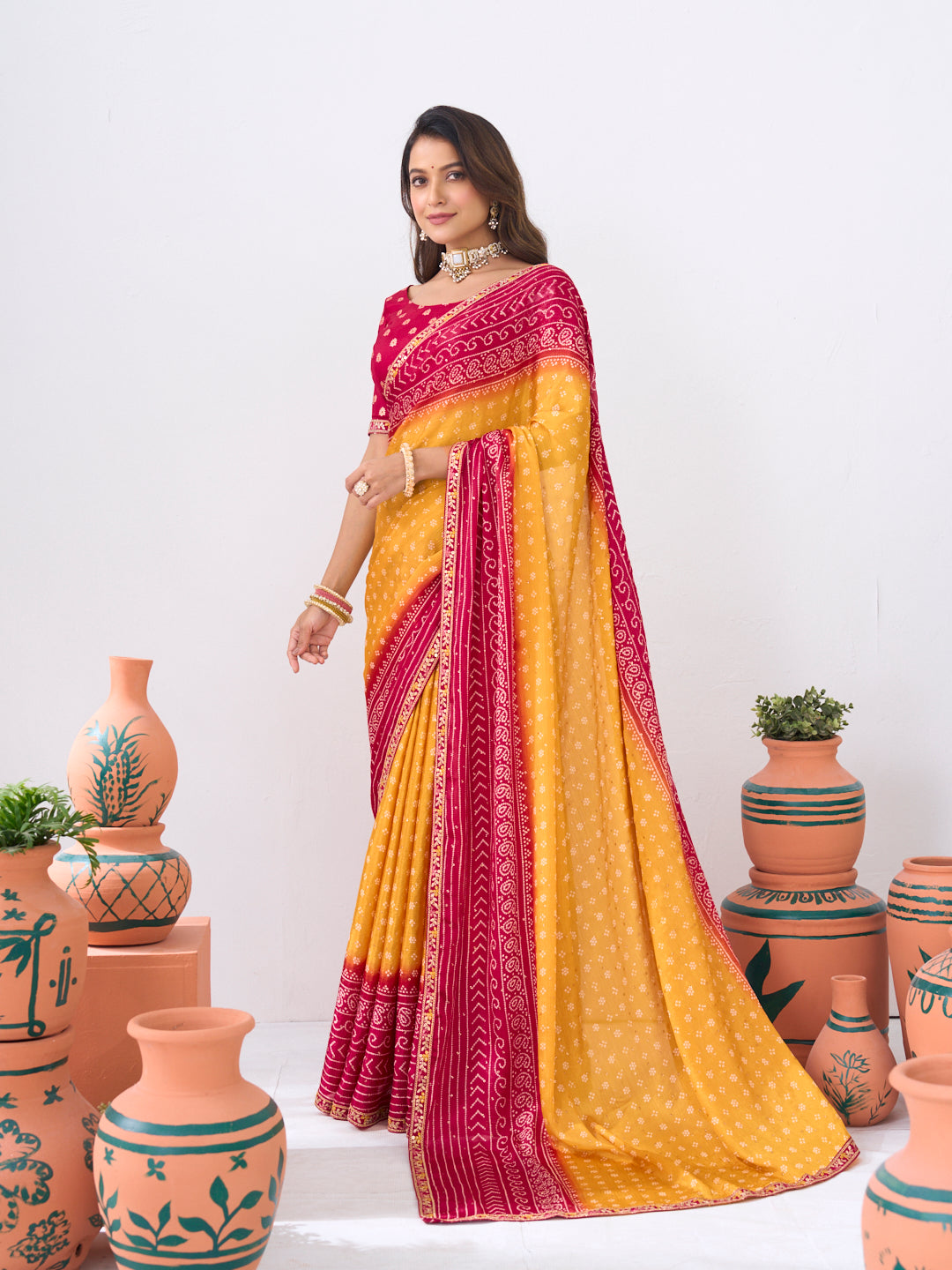 Laxmipati Ishita Mustard Floral Printed Silk Saree