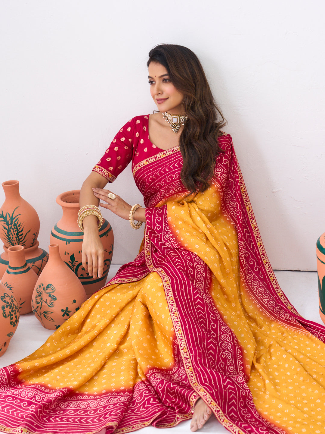 Laxmipati Ishita Mustard Floral Printed Silk Saree