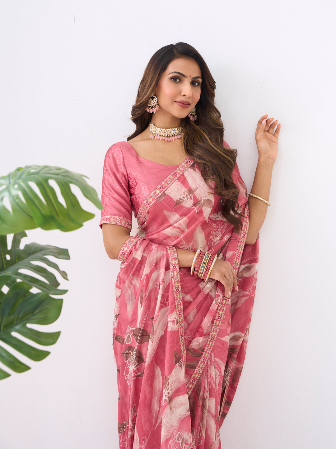 Laxmipati Ishita Pink Floral Printed Silk Saree