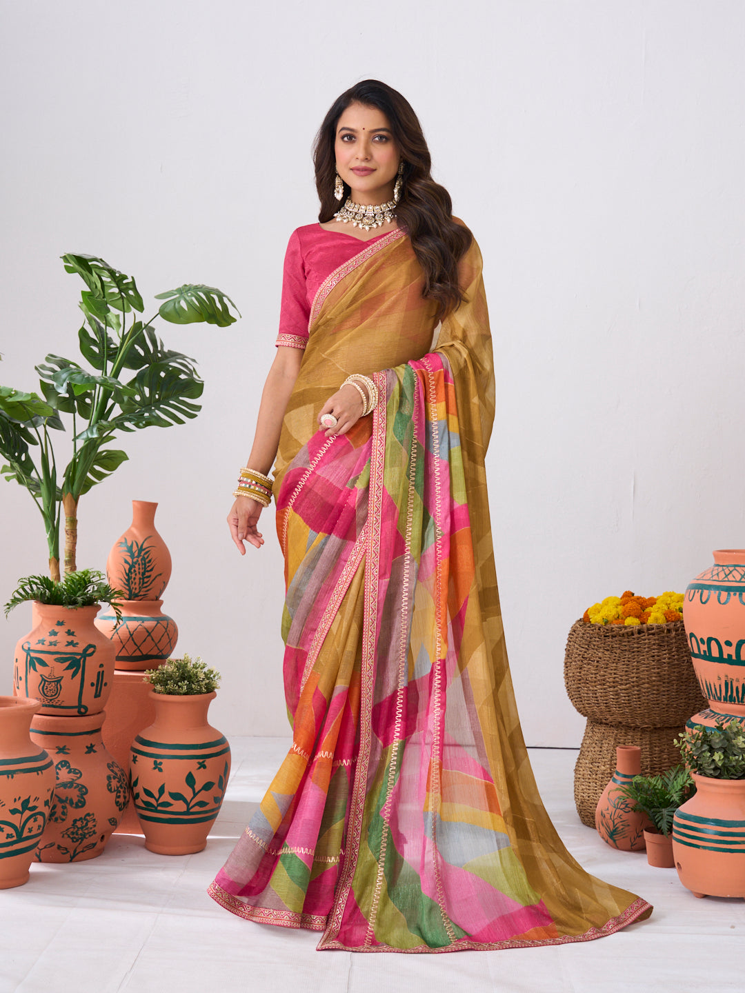 Laxmipati Ishita Multicolor Abstract Printed Chiffon Saree