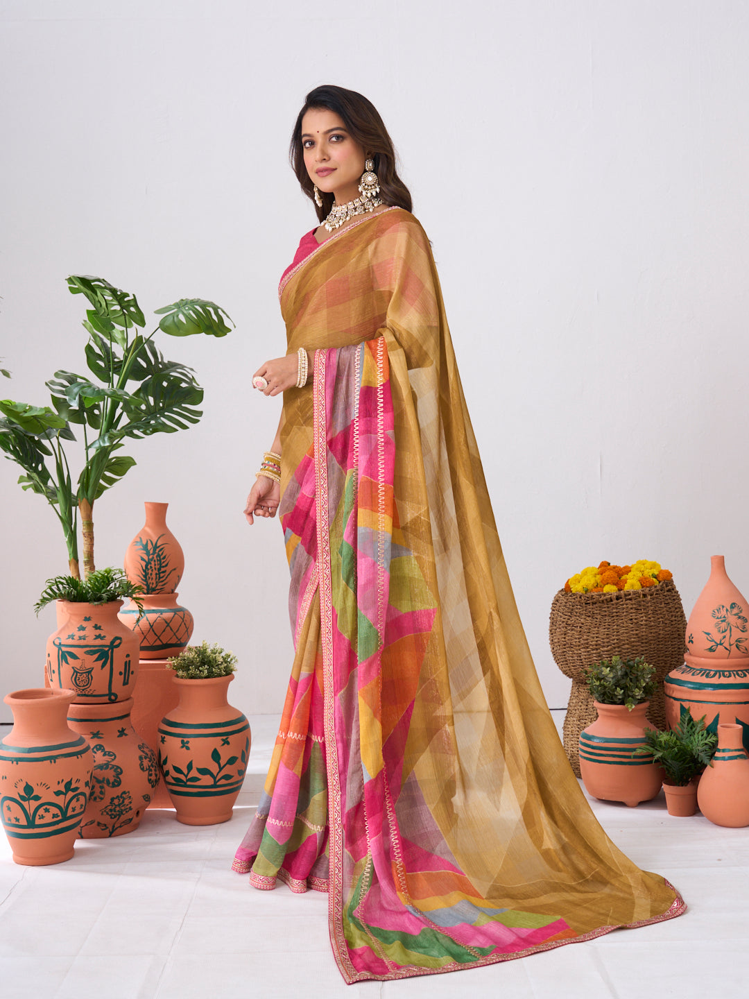 Laxmipati Ishita Multicolor Abstract Printed Chiffon Saree