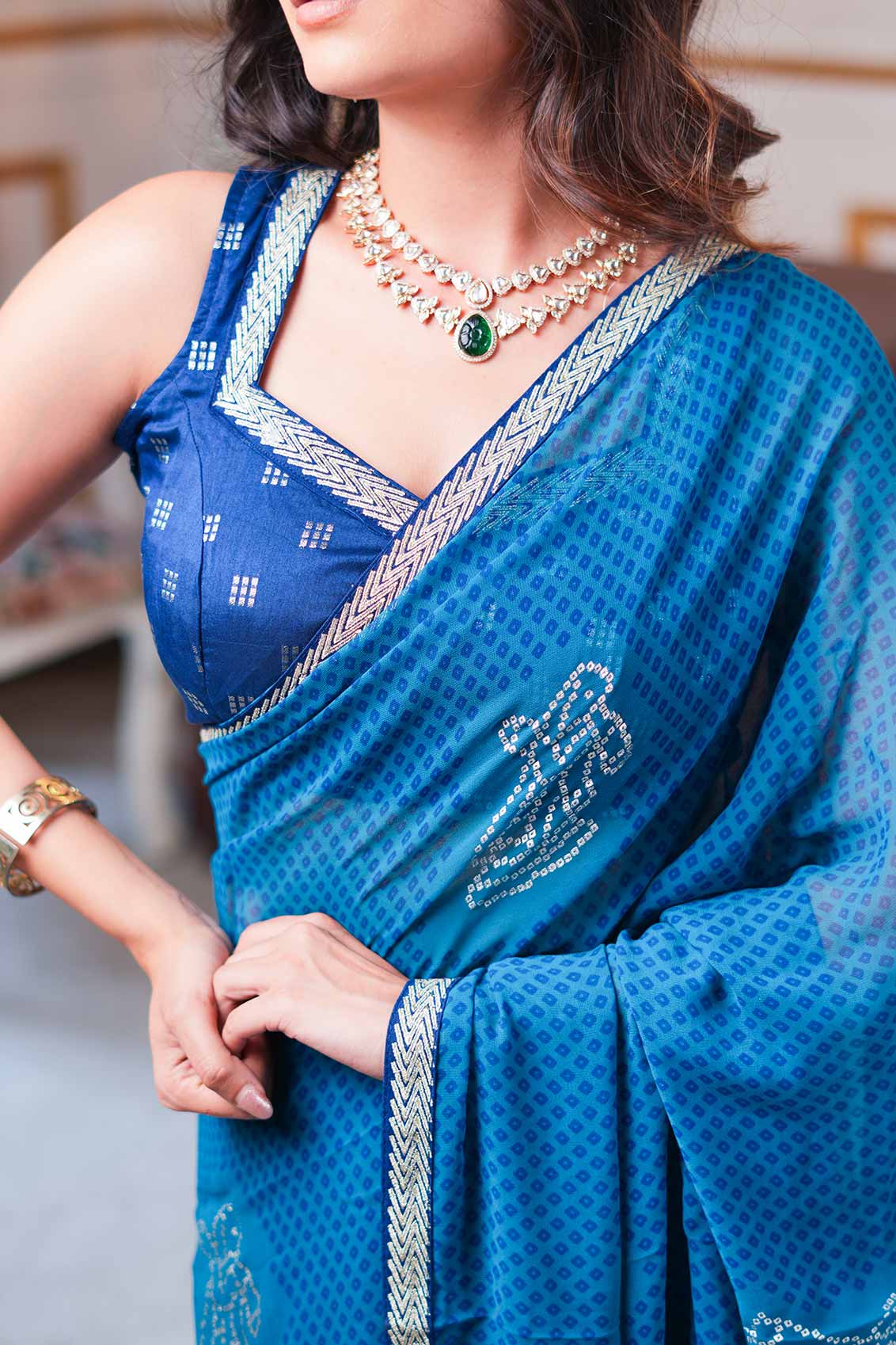 Laxmipati Ishita Blue Geometric Printed Georgette Saree