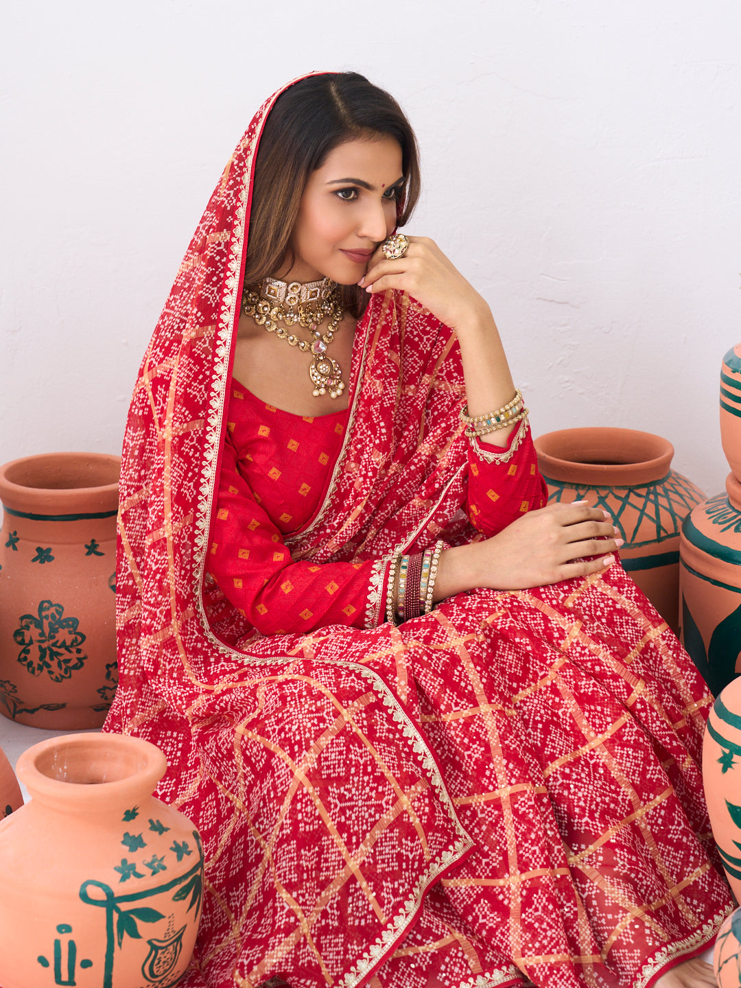 Laxmipati Ishita Red Floral Printed Chiffon Saree