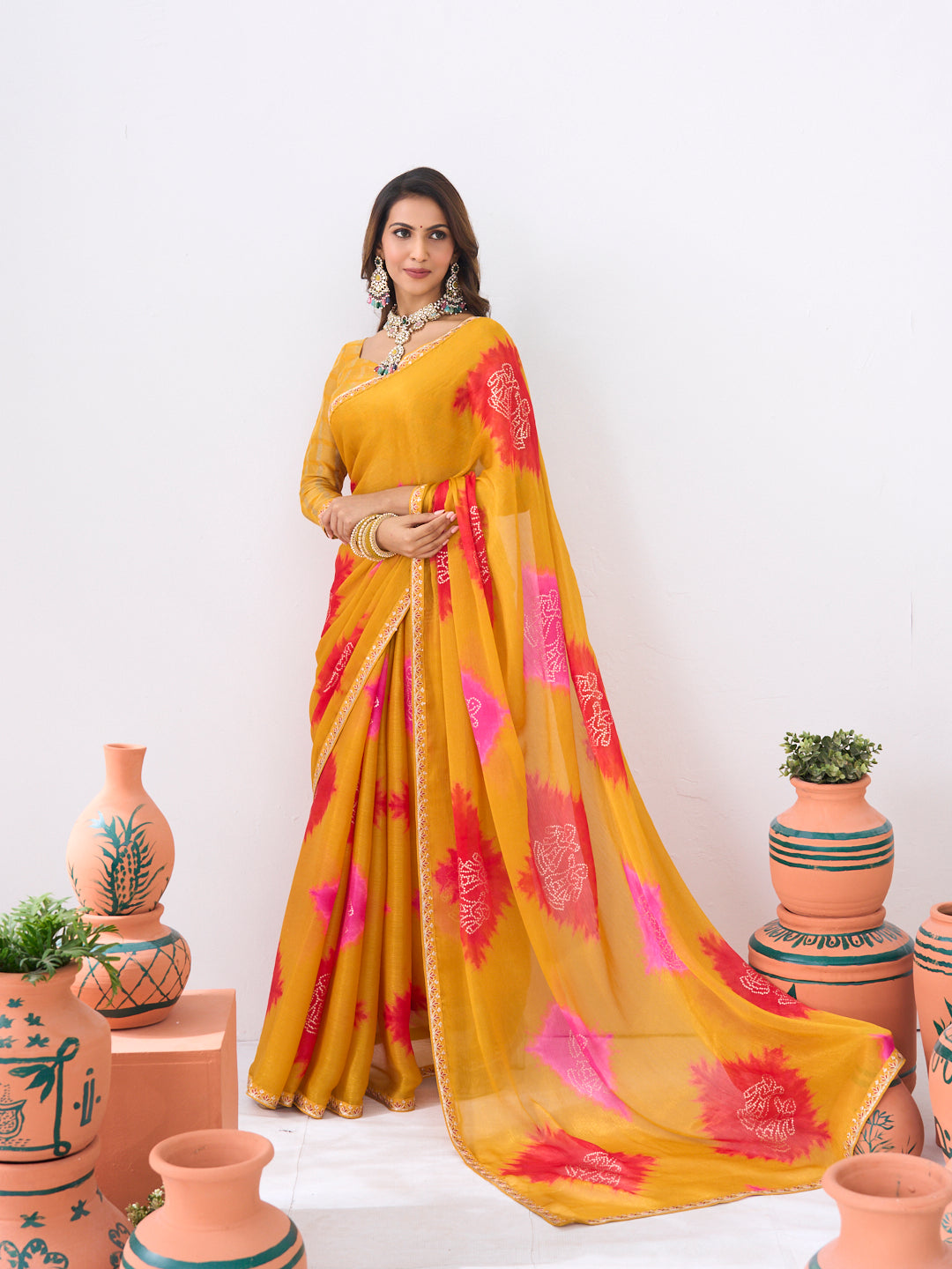 Laxmipati Ishita Mustard Floral Printed Silk Saree
