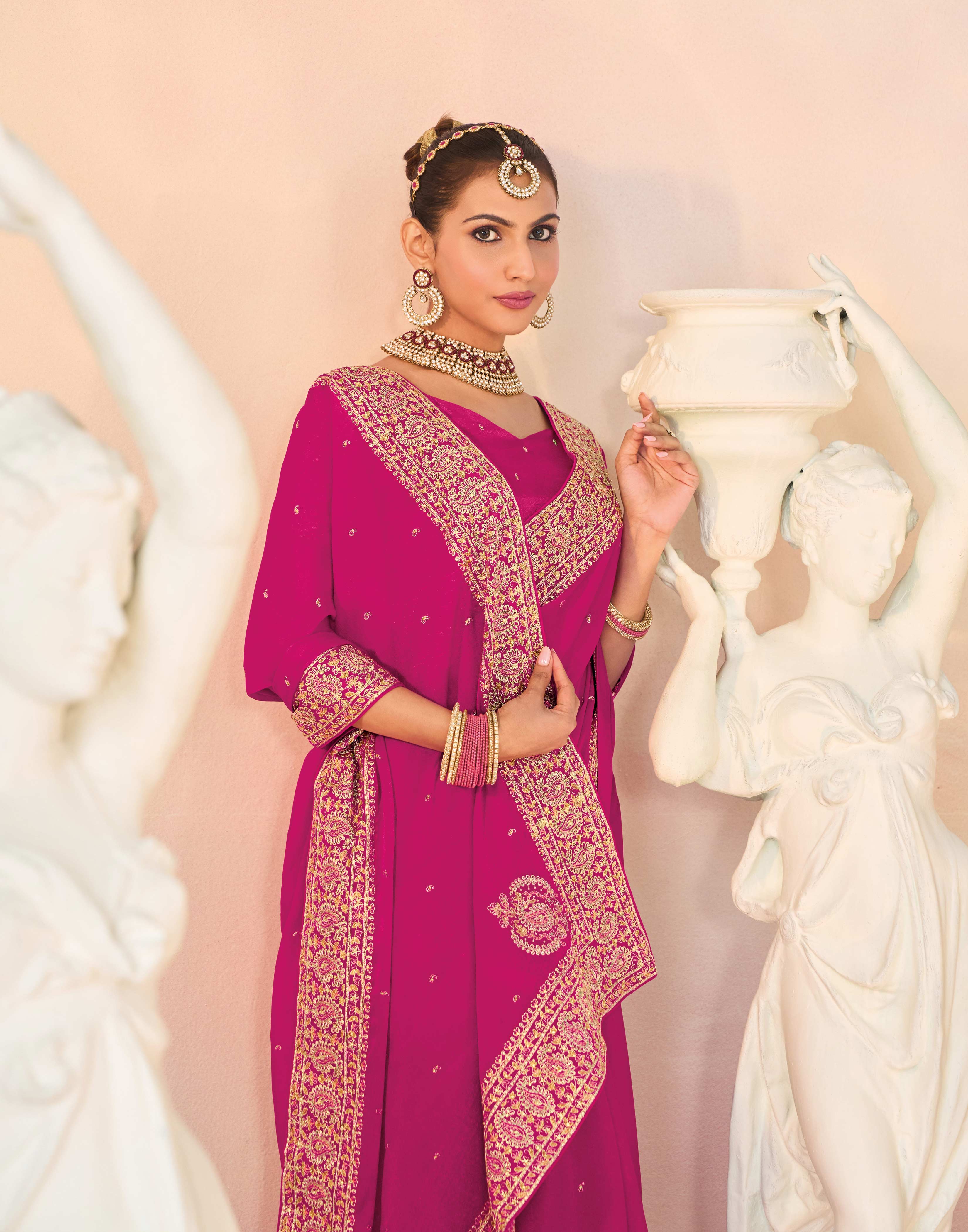 Laxmipati Kesaar Bhog Silk Floral Embroidered Saree in Magenta Color
