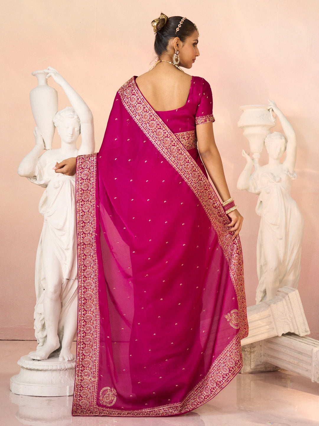 Laxmipati Kesaar Bhog Silk Floral Embroidered Saree in Magenta Color