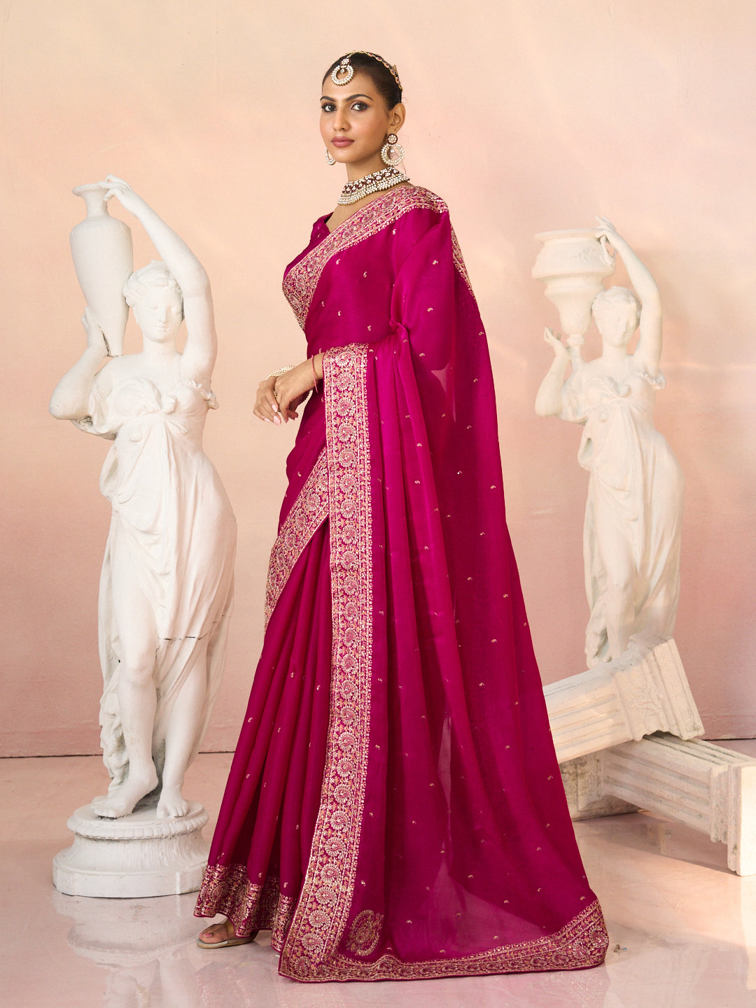Laxmipati Kesaar Bhog Silk Floral Embroidered Saree in Magenta Color