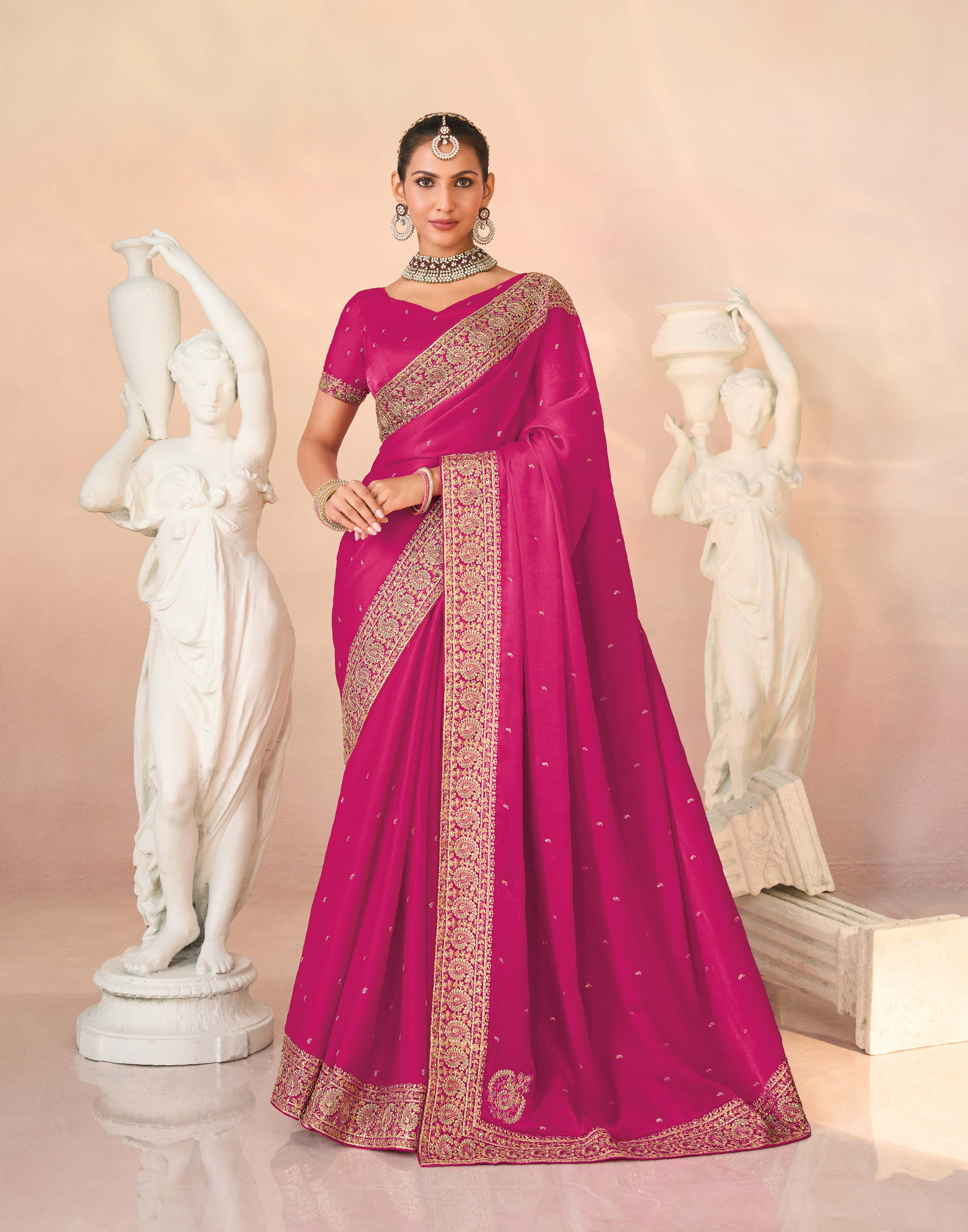 Laxmipati Kesaar Bhog Silk Floral Embroidered Saree in Magenta Color