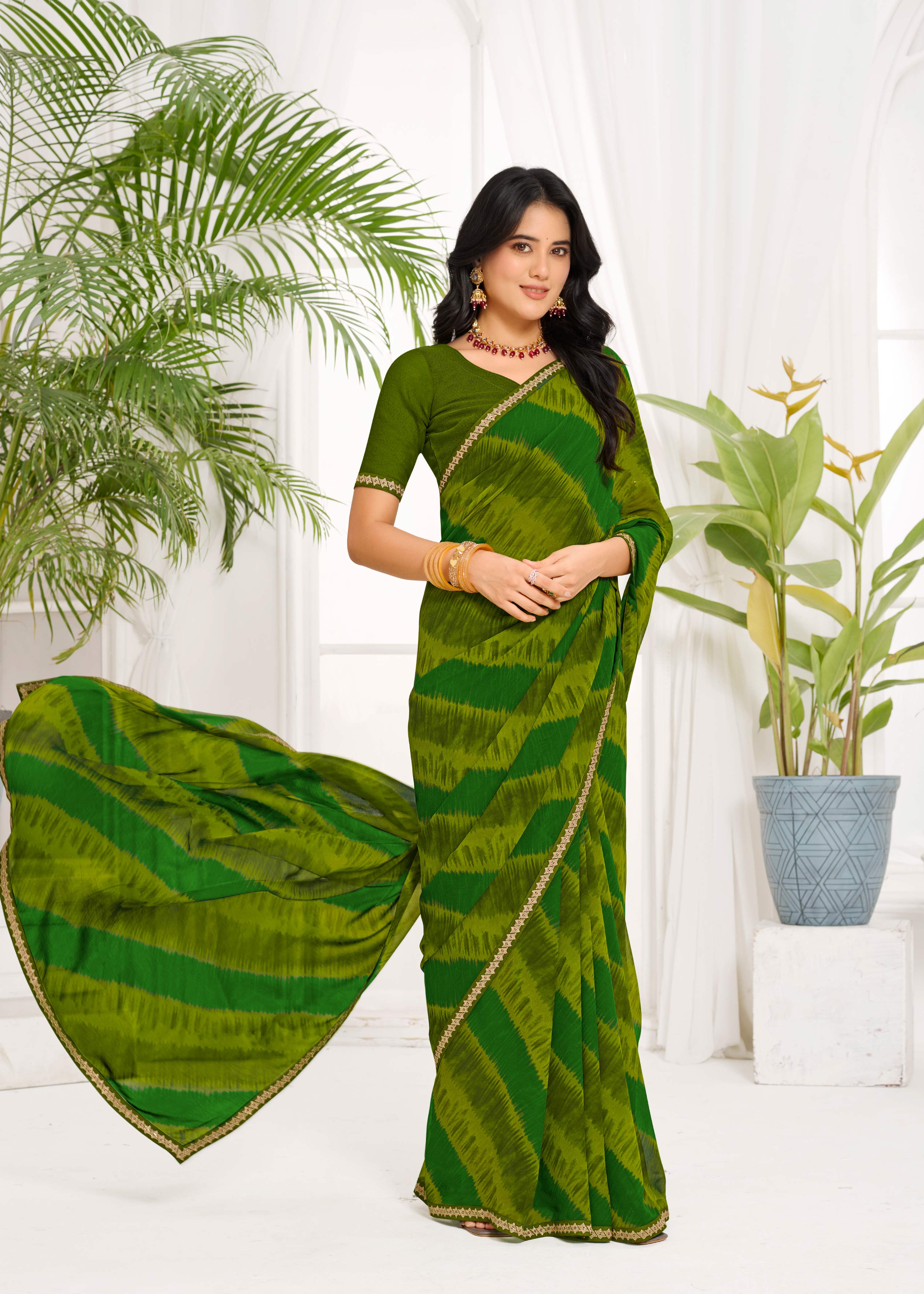 Laxmipati Purnima Geometric Georgette Printed Saree in Green Color