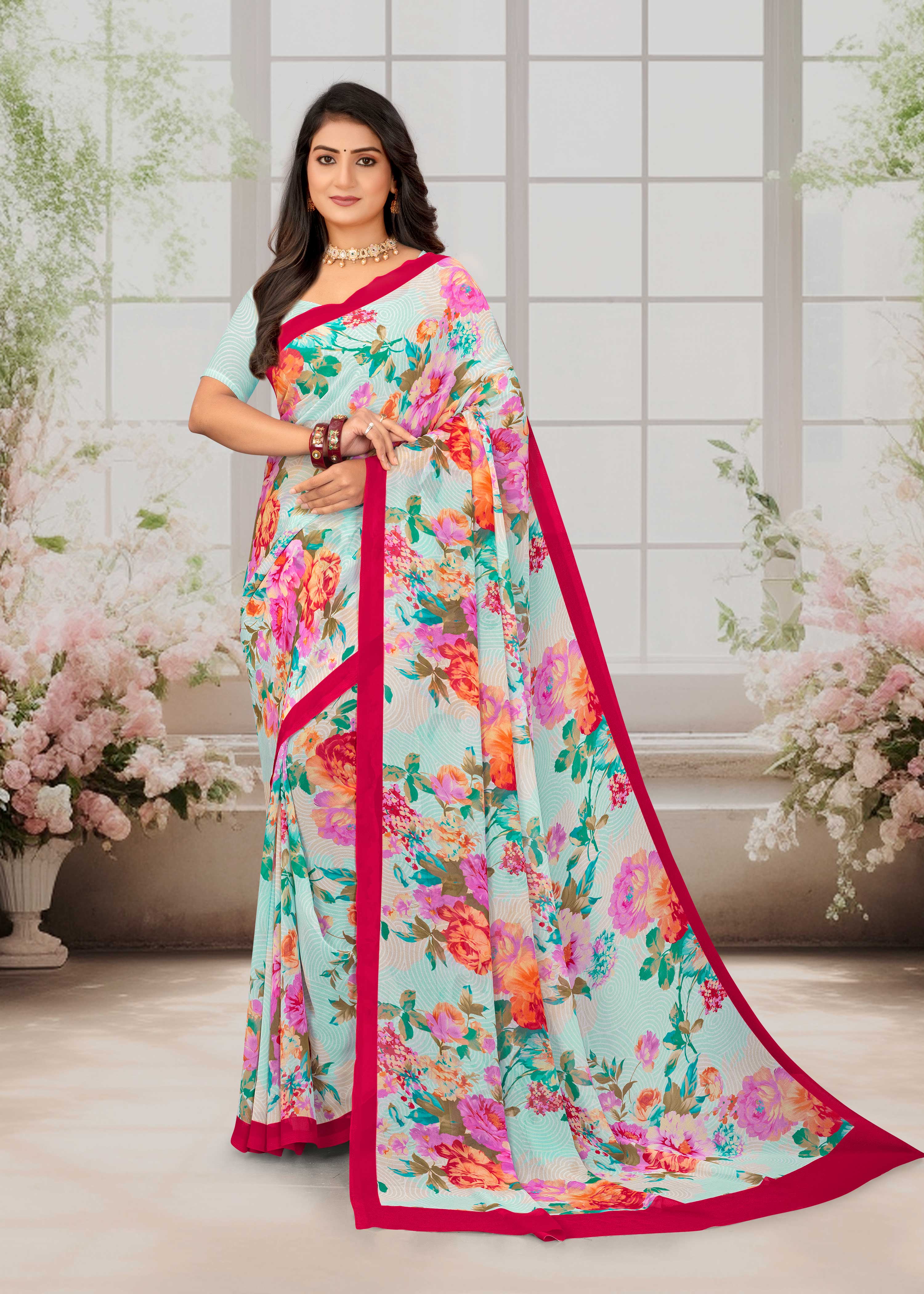 Laxmipati Basundi Floral Georgette Printed Saree in Multicolor