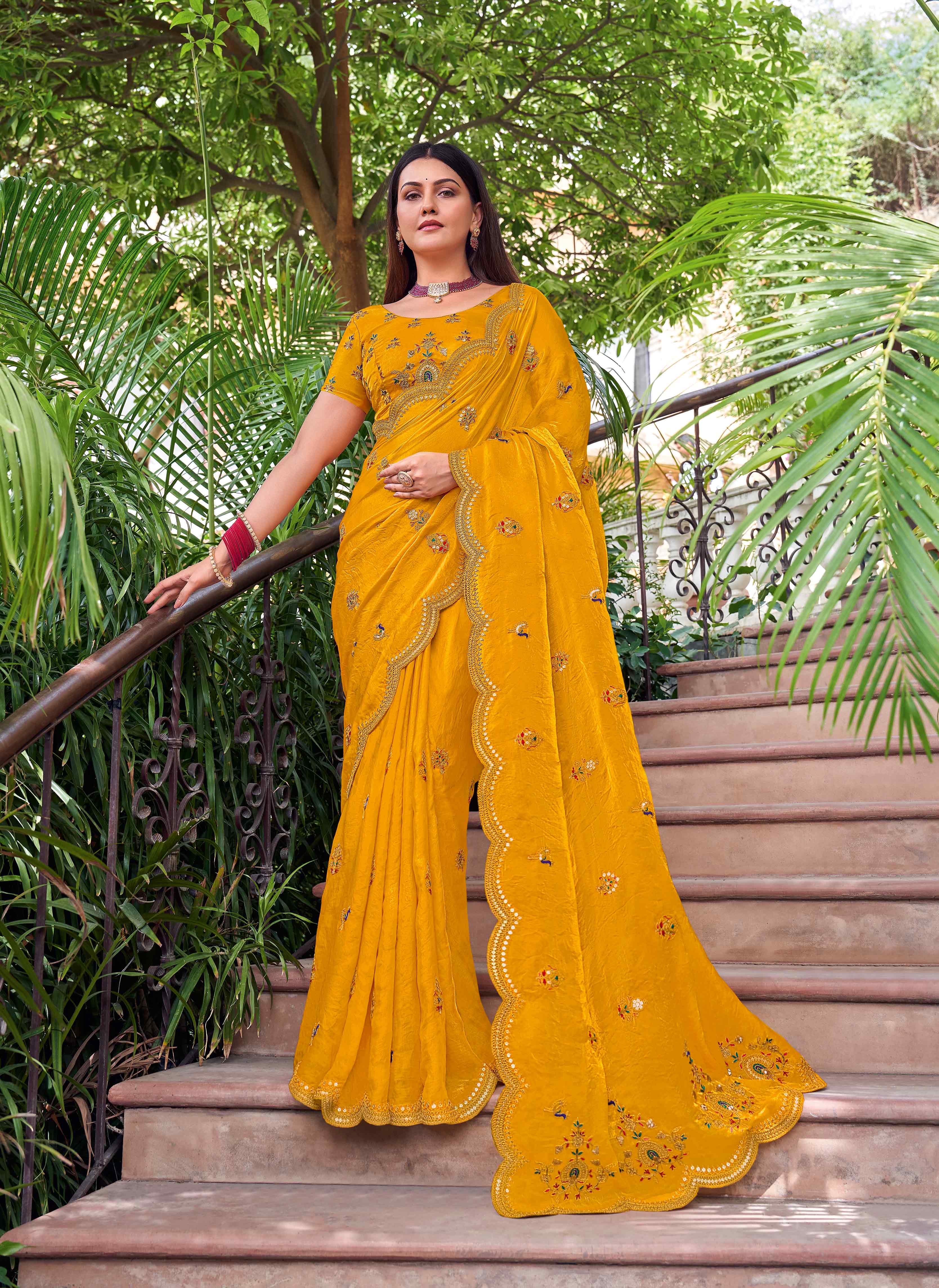 Mustard Tissue Organza Saree