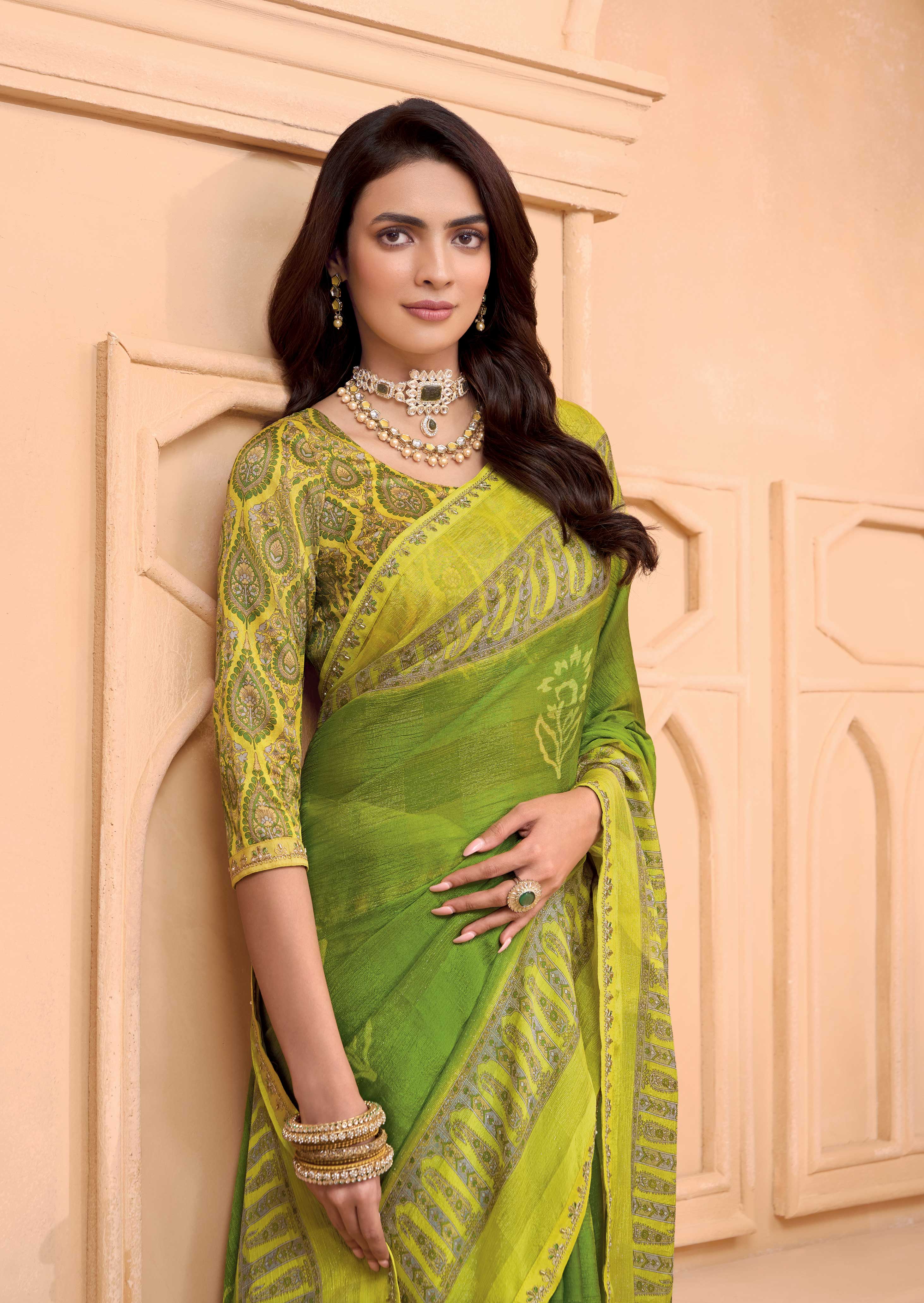 Laxmipati Tohfa Floral Printed Silk Saree in Green Color