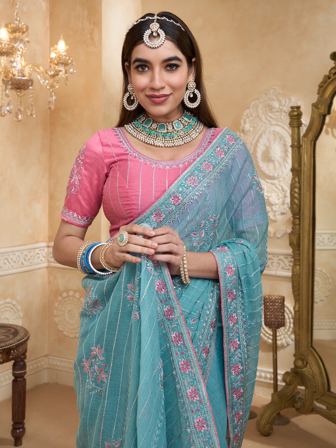 Lightweight chiffon saree for festive wear