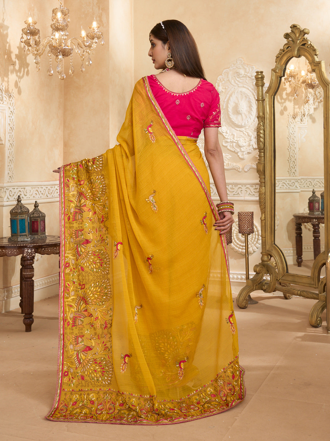 Embroidered saree work close-up