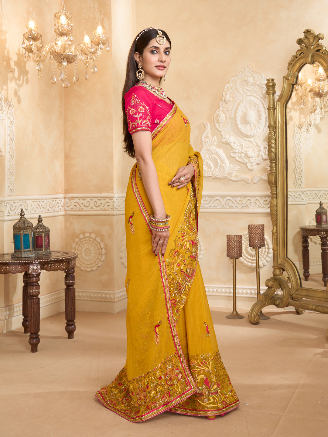 Peacock embroidered chiffon saree design