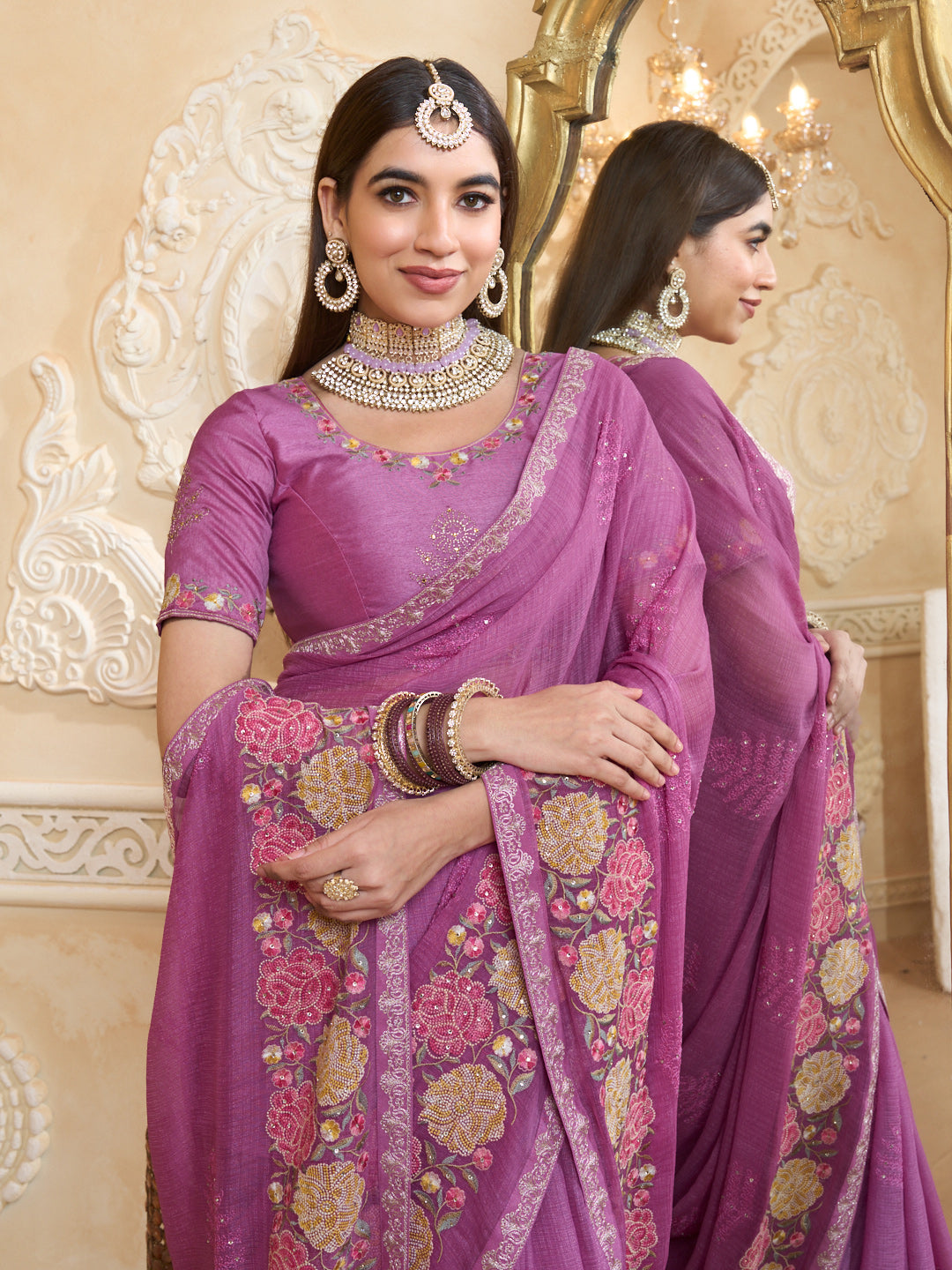 Elegant chiffon saree drape