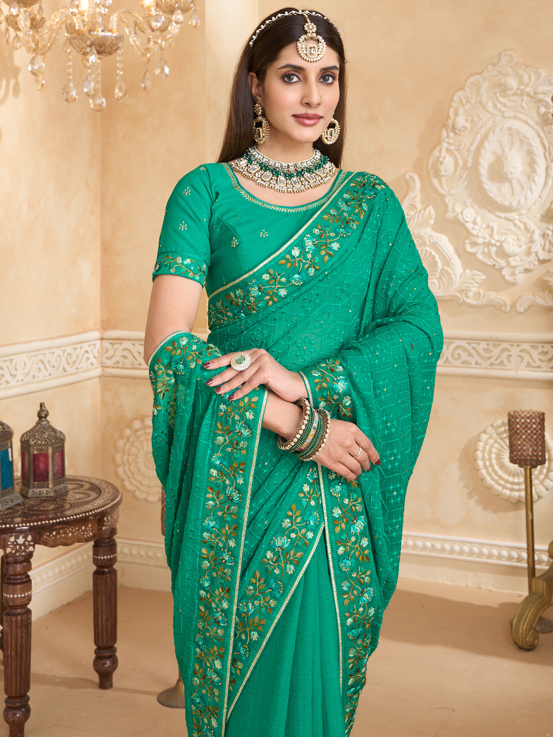 green saree with silk blouse