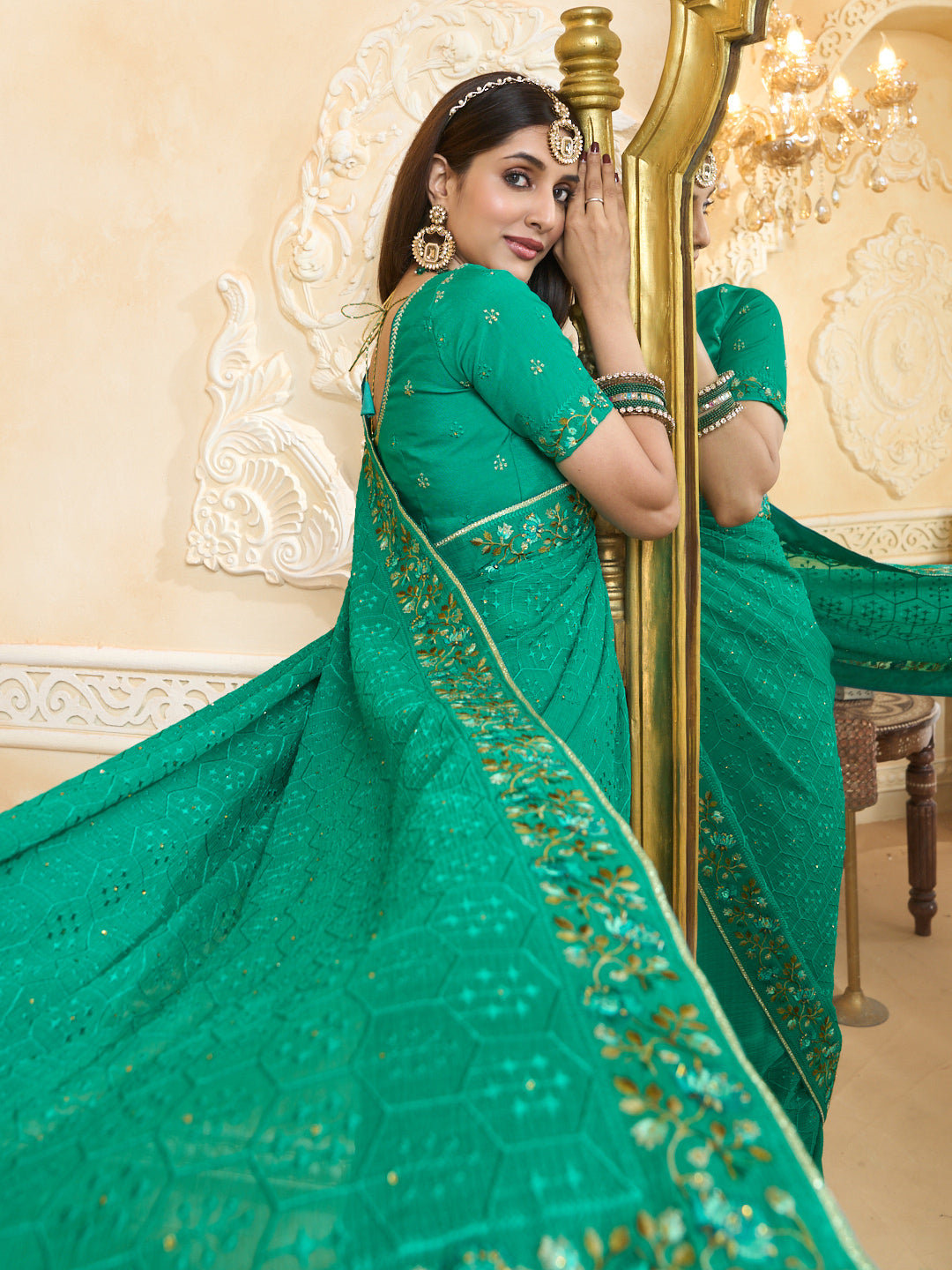 Floral embroidered saree work