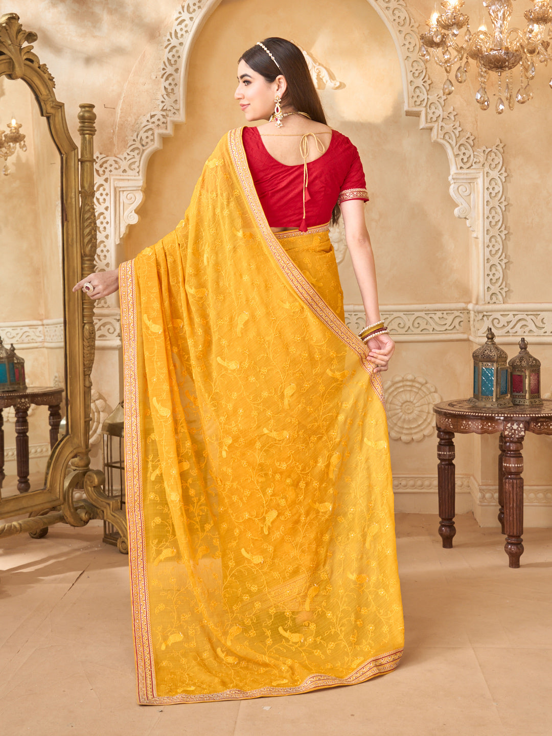 Elegant chiffon saree drape