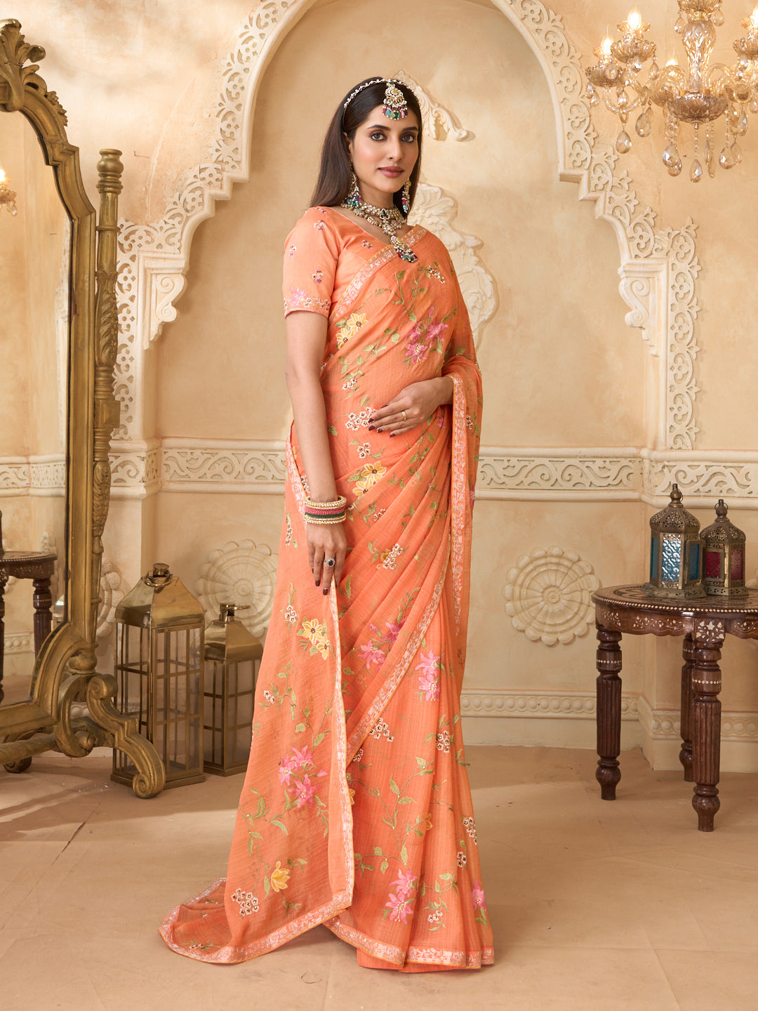 Orange saree with silk blouse